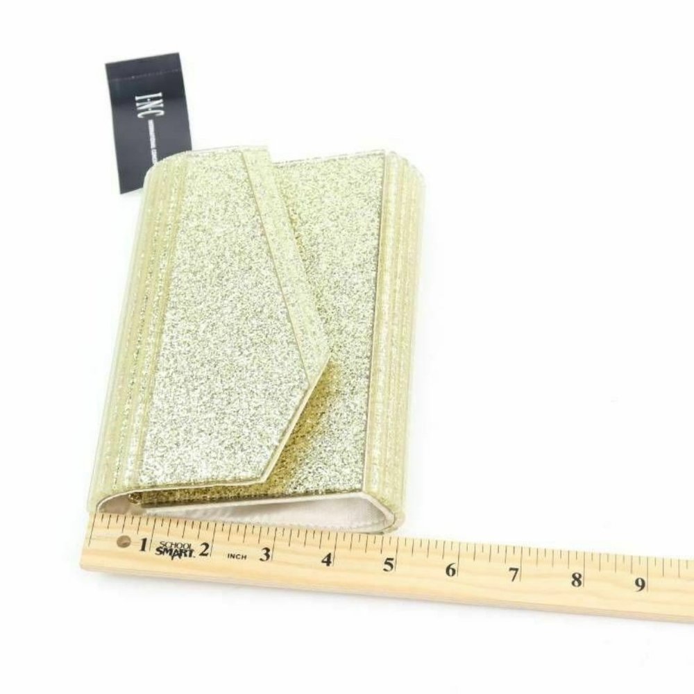 INC International Concepts Maria Gold Glitter Clutch Chain Strap Evening Bag - Picture 5 of 7